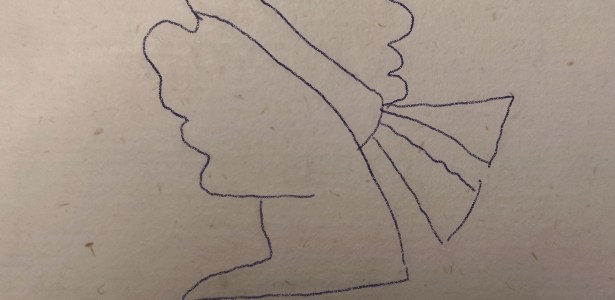 Traced image of human head from a manuscript.